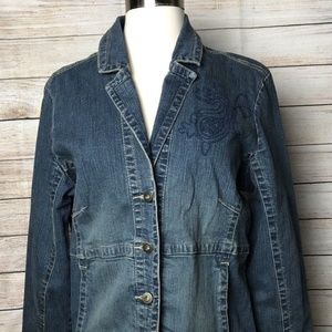 CATO Distressed Long Sleeve Blue Jean Jacket Sz L